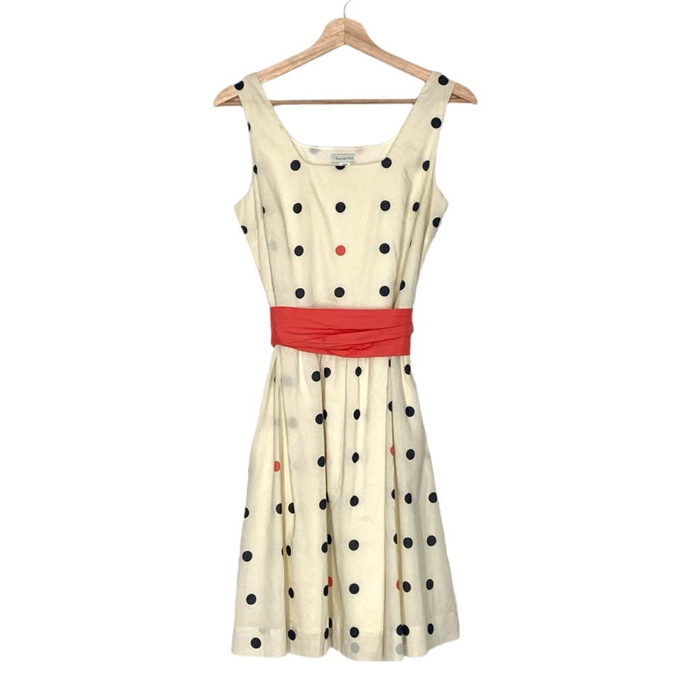 Garnet Hill A-Line Polka Dot Sleeveless Dress w/Tie Belt in Cream Size 6 - Picture 4 of 13